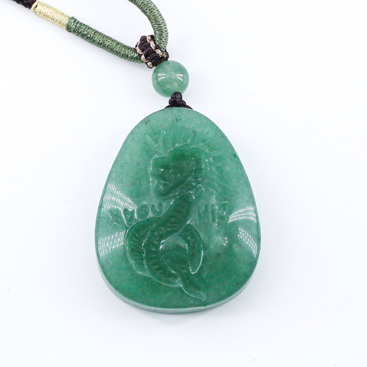 Chnoubis Jade Pendant (with cord)  green aventurine and Hetian yellow-mouth jade