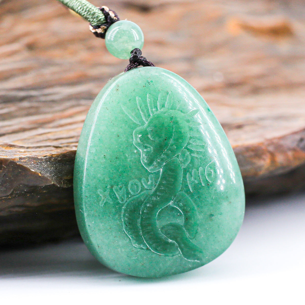 Chnoubis Jade Pendant (with cord)  green aventurine and Hetian yellow-mouth jade