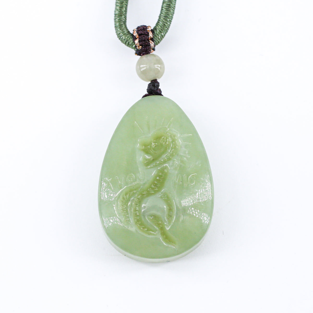 Chnoubis Jade Pendant (with cord)  green aventurine and Hetian yellow-mouth jade
